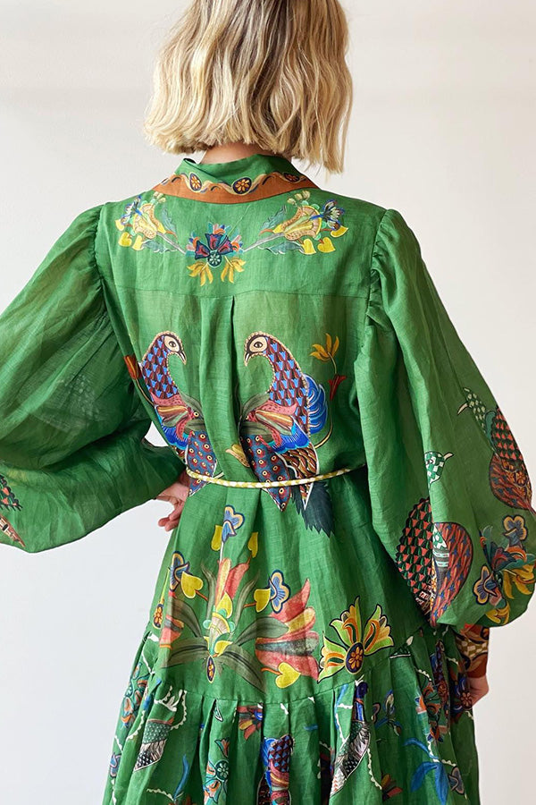 Lily™ - Himmel Vogel Druck Ballonärmel Kleid