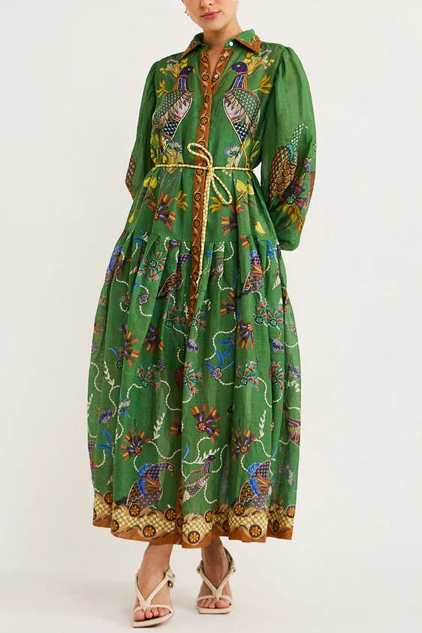 Lily™ - Himmel Vogel Druck Ballonärmel Kleid