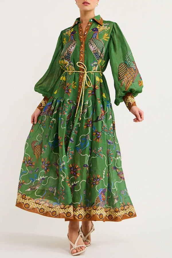 Lily™ - Himmel Vogel Druck Ballonärmel Kleid