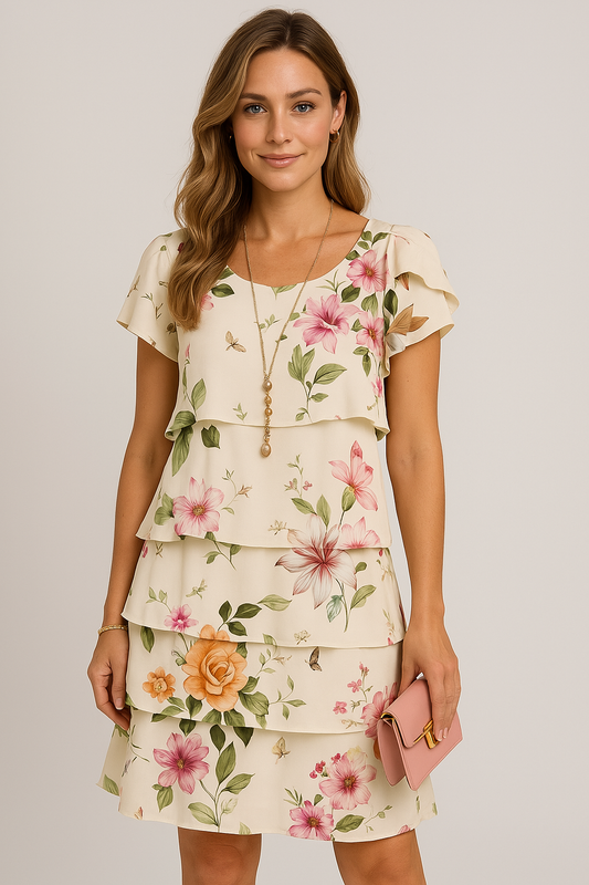 Elif™ | Pleated Floral Ruffled Kleid