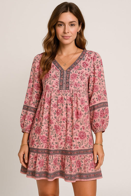 Luna | Minikleid mit weichem Druck und V-Ausschnitt